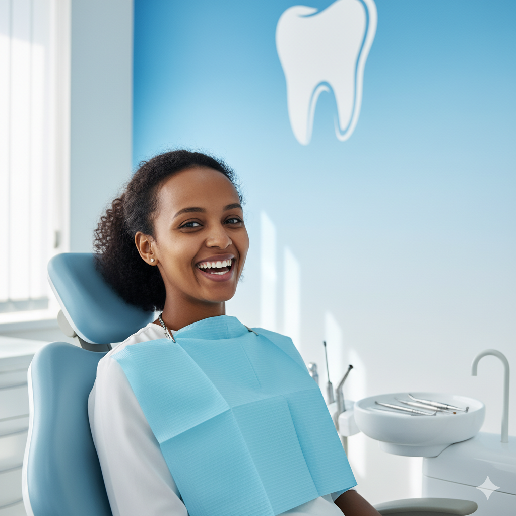 Illustration of a happy patient at the dental clinic